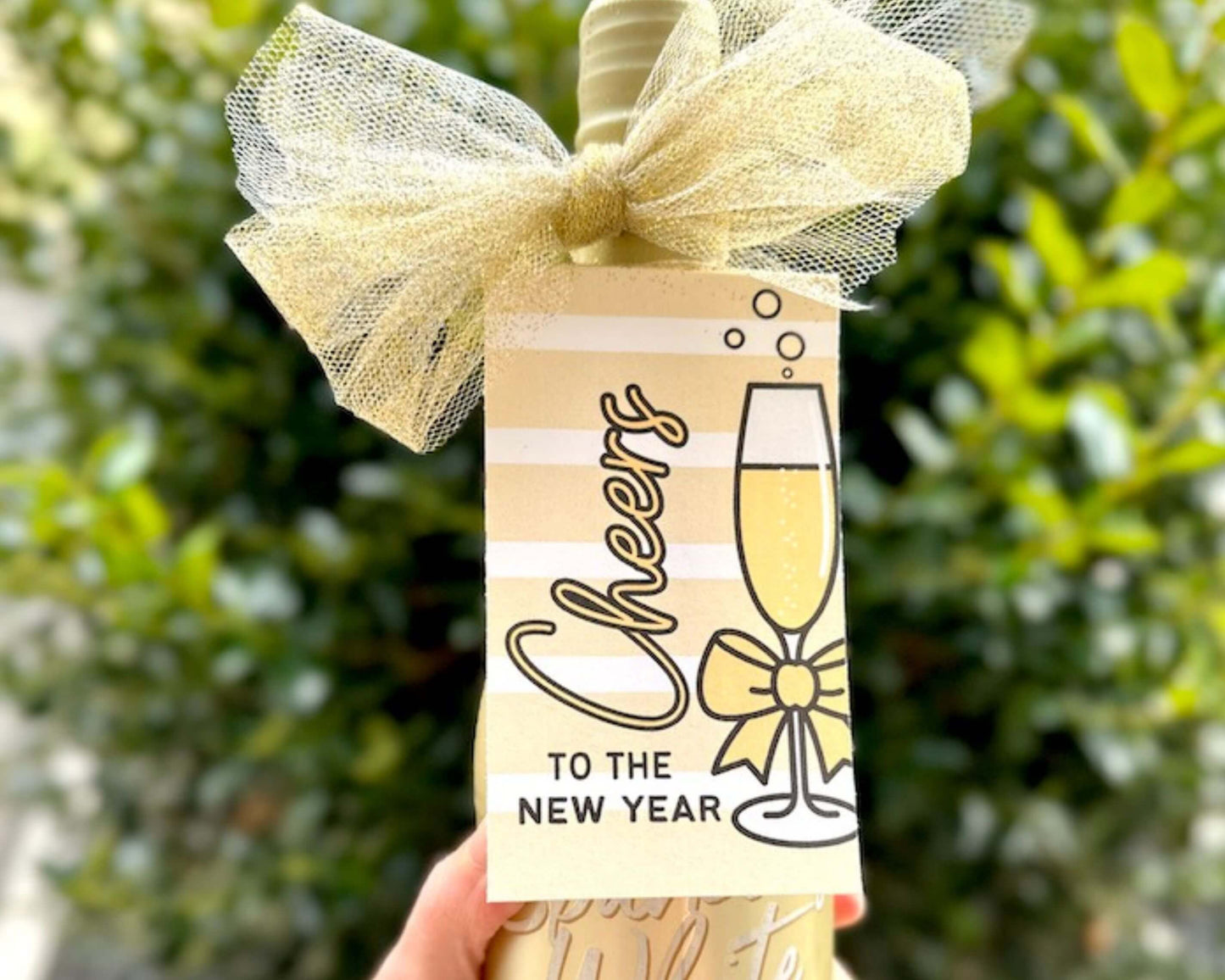 "Cheers" New Year Bottle Gift Tags
