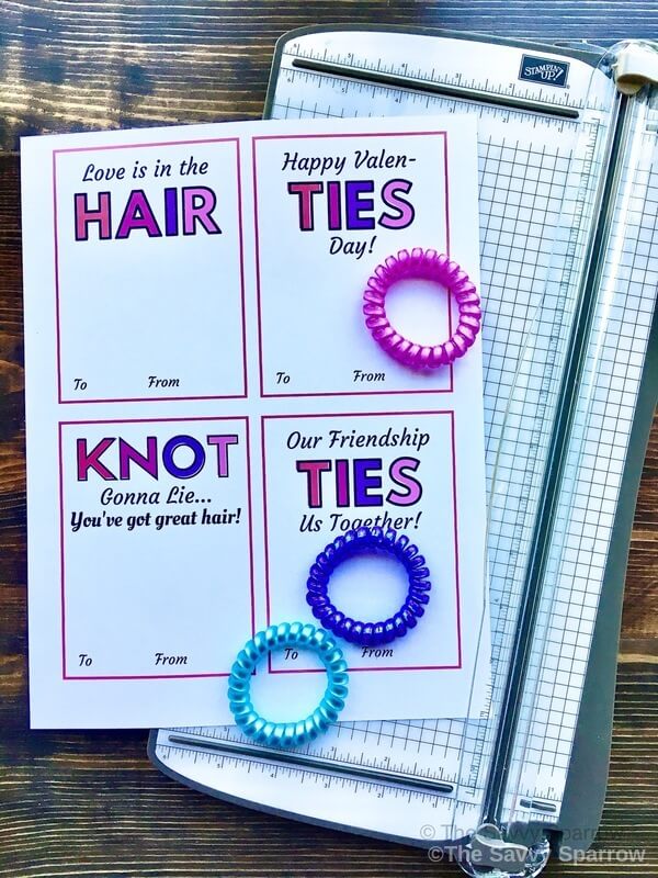 Printable Valentines Cards for Hair Ties