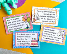 Load image into Gallery viewer, Birthday Treasure Hunt Clues for Kids - 33 Rhyming Clues