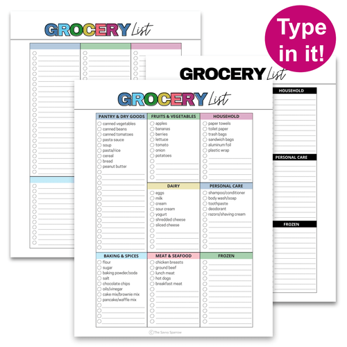 Editable Master Grocery List - 4 Page PDF Download