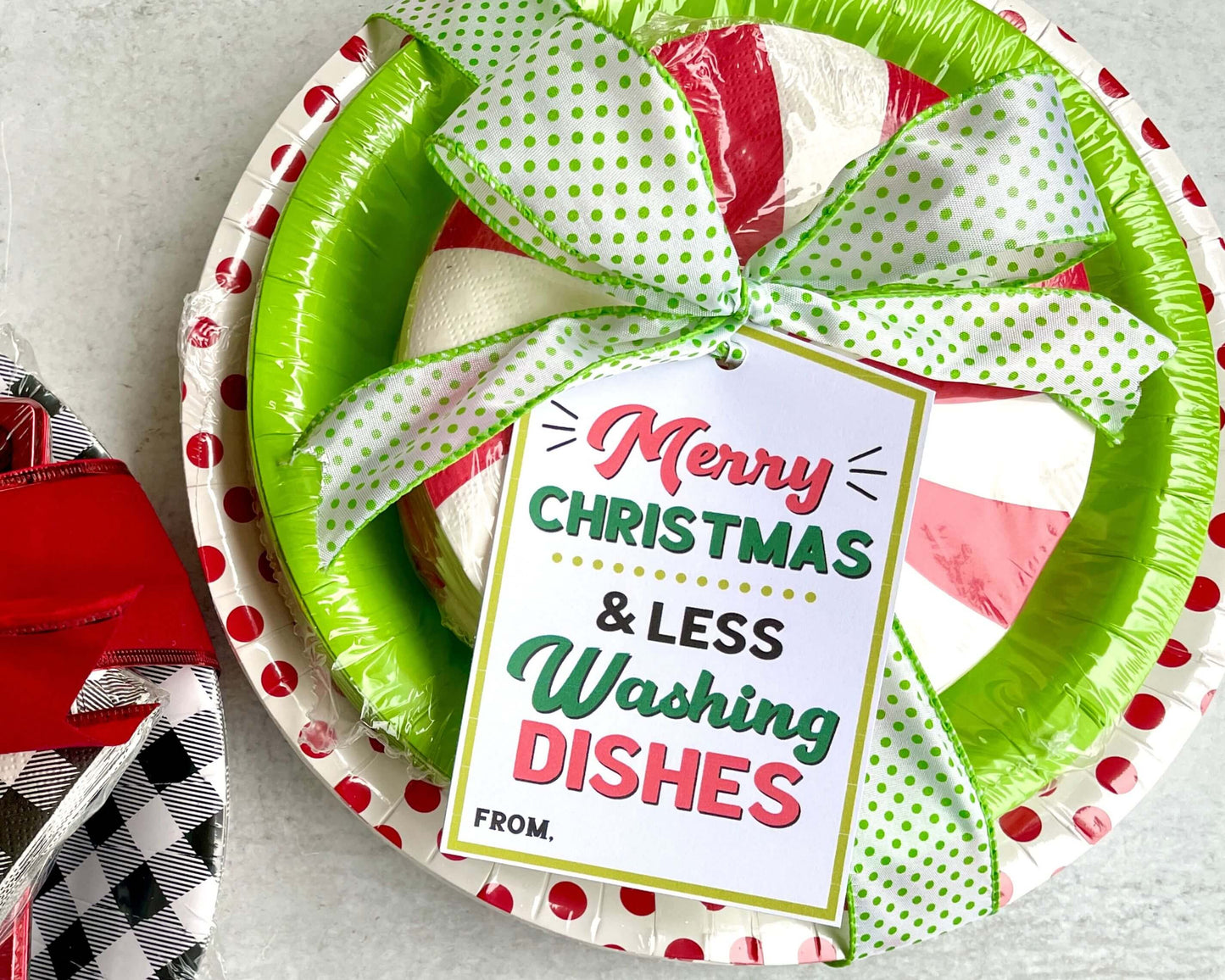 Paper Plate Christmas Gift Tags Printable - "Less Dishes" - 3 Designs