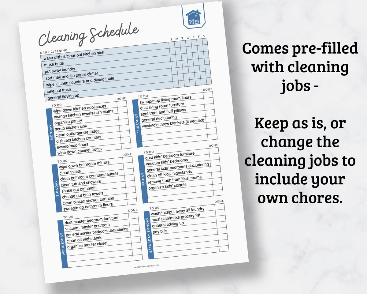 Weekly Cleaning Schedule Template - Printable Editable PDF – The Savvy Sparrow weekly-cleaning-schedule-template-printable-editable-pdf-the-savvy-sparrow