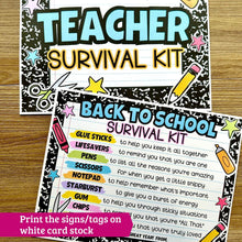 Load image into Gallery viewer, Teacher Survival Kit Printable Gift Signs