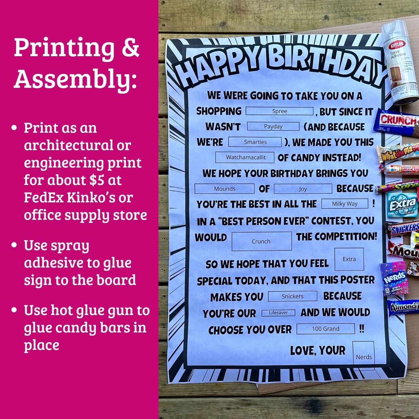 Printable Birthday Candy Poster - PDF Download