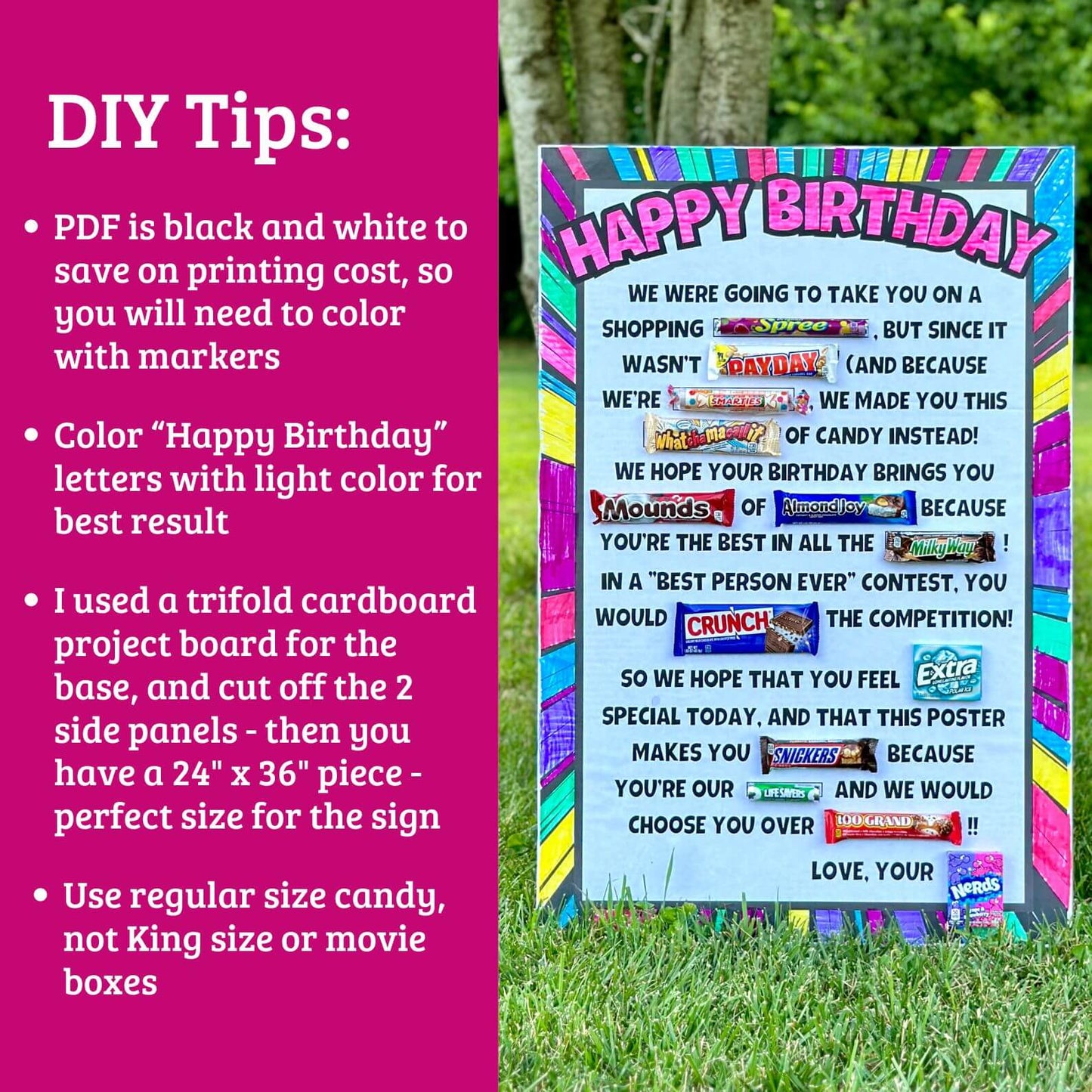 Printable Birthday Candy Poster - PDF Download