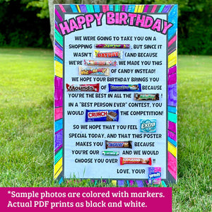 Printable Birthday Candy Poster - PDF Download