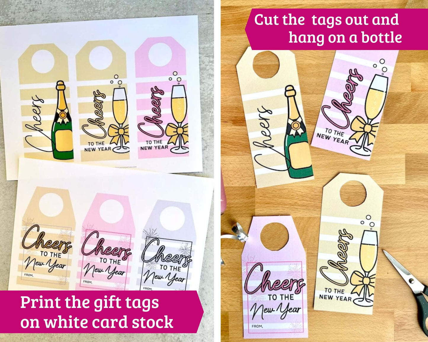 "Cheers" New Year Bottle Gift Tags