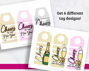 "Cheers" New Year Bottle Gift Tags
