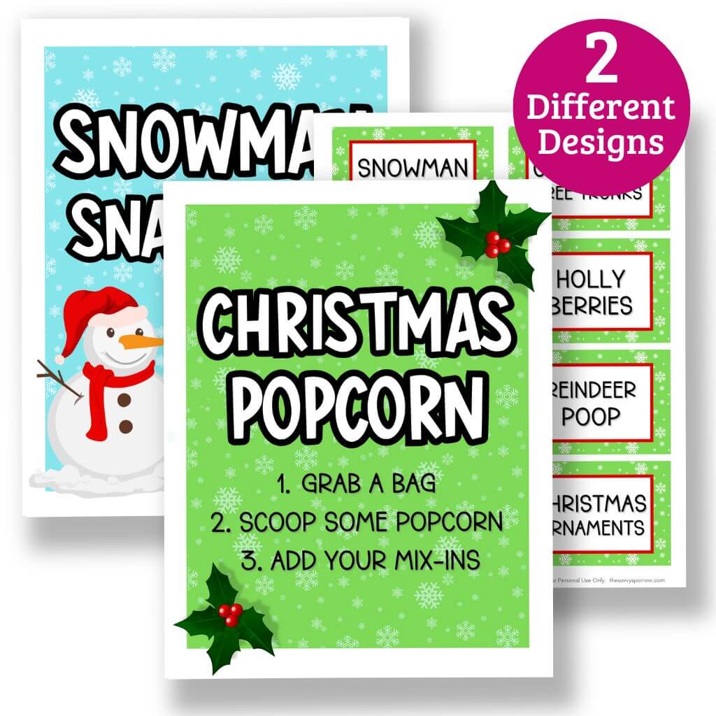 Christmas Popcorn Bar Signs