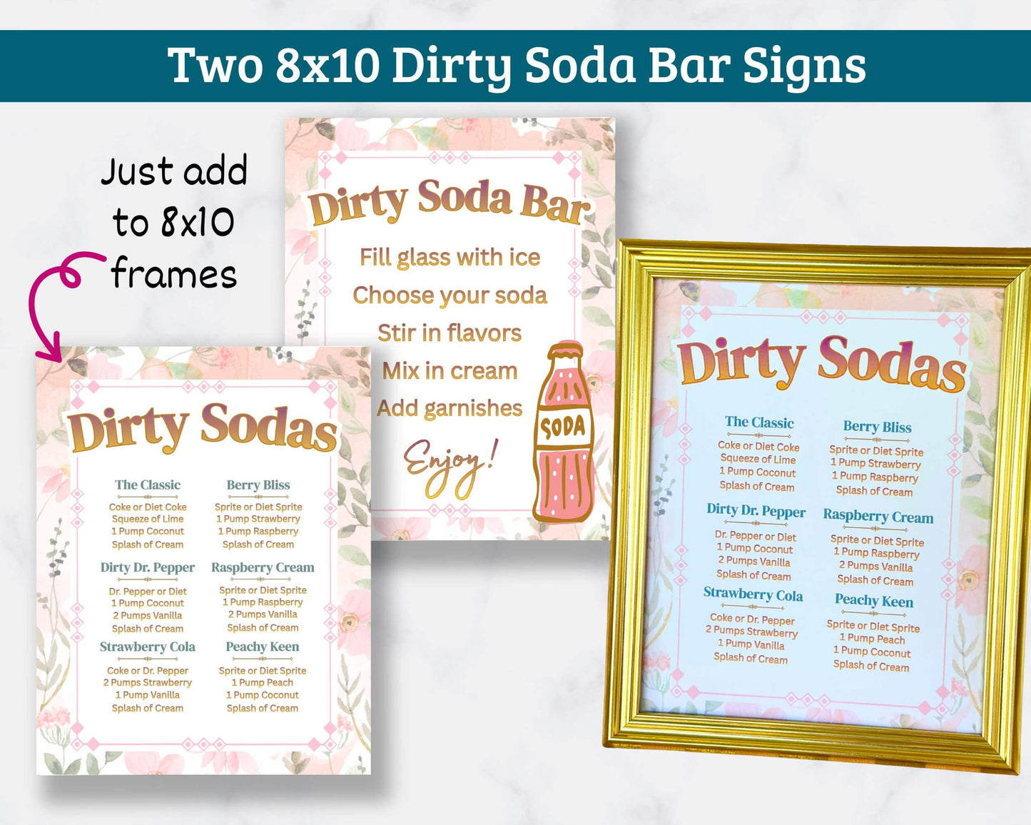 Dirty Soda Bar Printables – Watercolor Floral