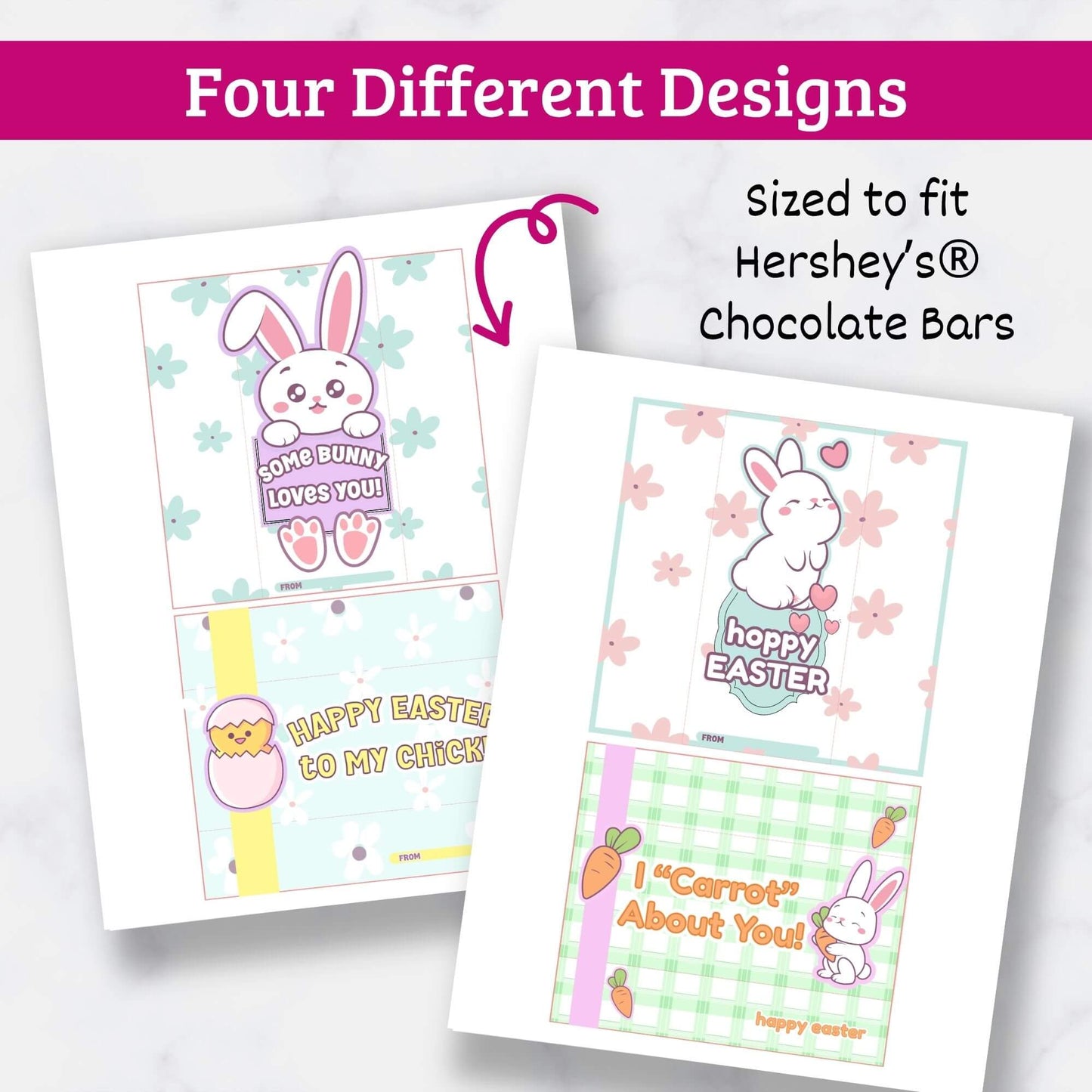 Easter Chocolate Bar Wrappers Printable – 4 Designs – Instant Download PDF