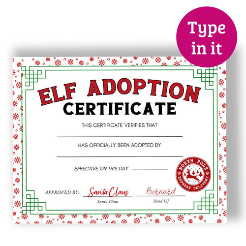 Elf Adoption Certificate Template