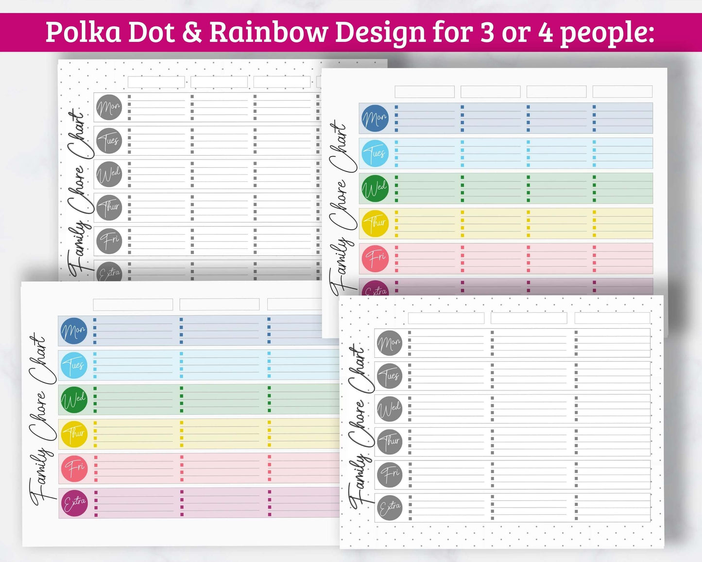 Family Chore Charts - 12 Different Fillable Charts - PDF Download