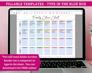 Family Chore Charts - 12 Different Fillable Charts - PDF Download
