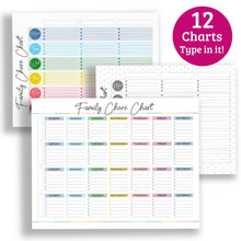 Load image into Gallery viewer, Family Chore Charts - 12 Different Fillable Charts - PDF Download