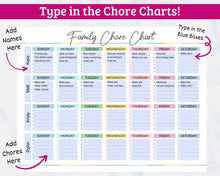 Load image into Gallery viewer, Family Chore Charts - 12 Different Fillable Charts - PDF Download