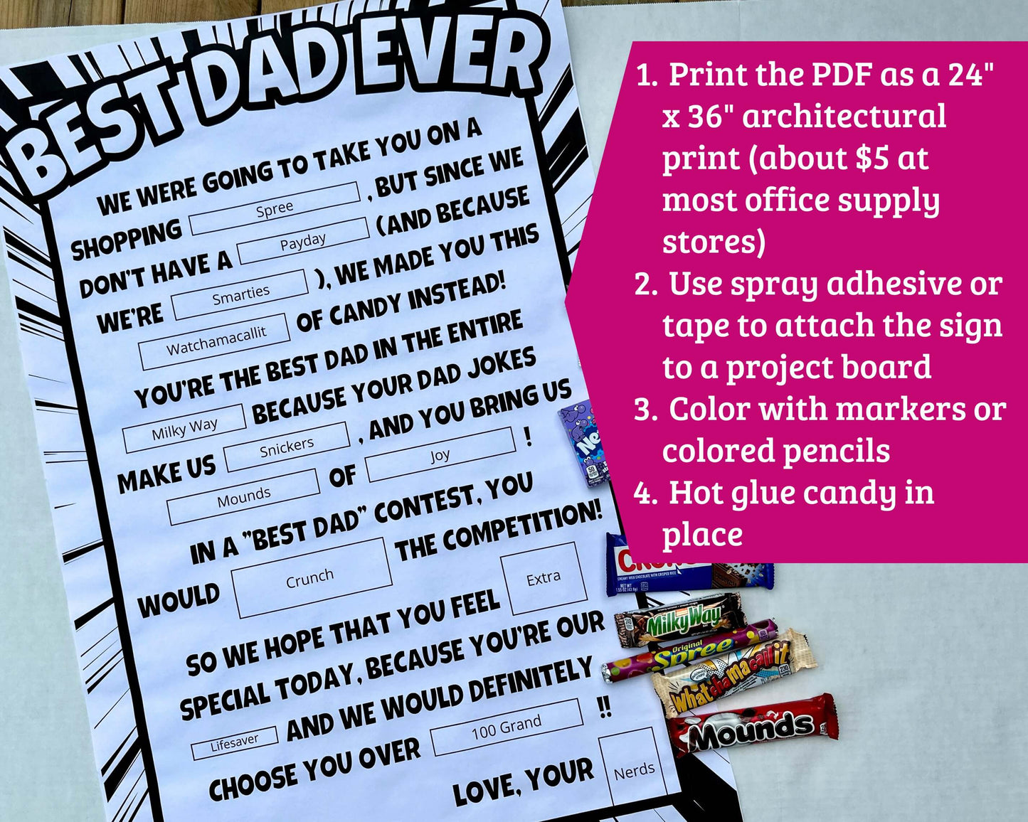 Printable Candy Poster Sign for Dad - PDF Download