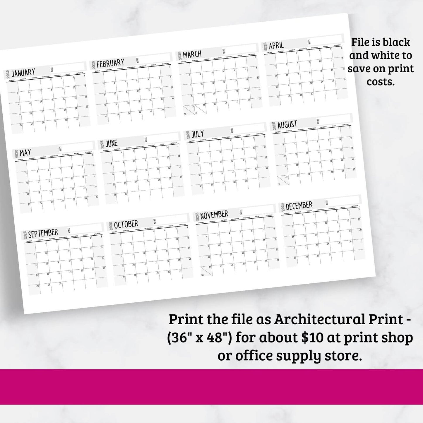 2026 Giant Printable Wall Calendar - 36" x 48" PDF