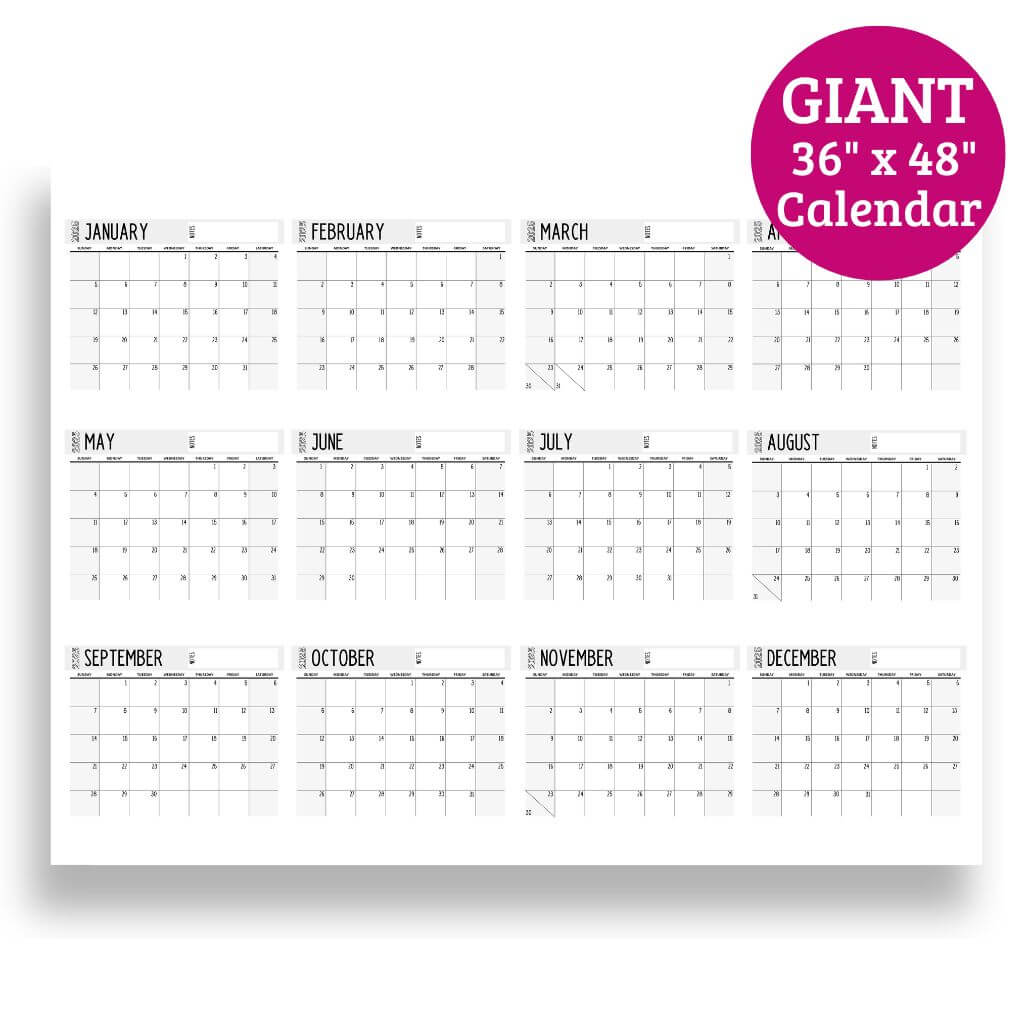 2026 Giant Printable Wall Calendar - 36" x 48" PDF