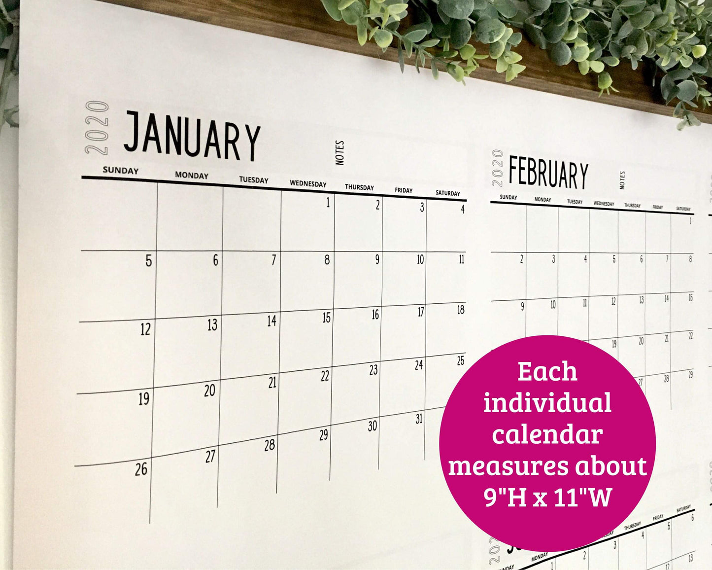 2026 Giant Printable Wall Calendar - 36" x 48" PDF