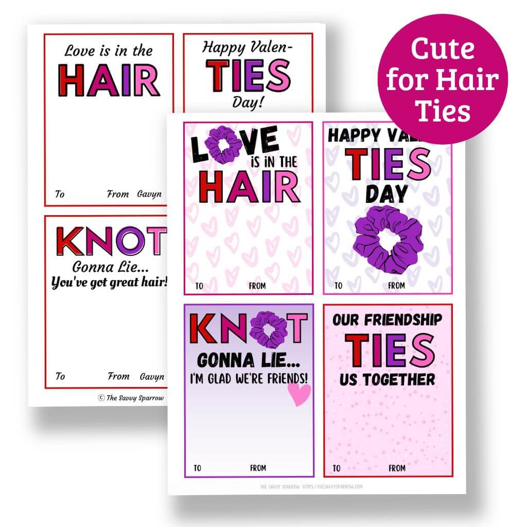 Printable Valentines Cards for Hair Ties
