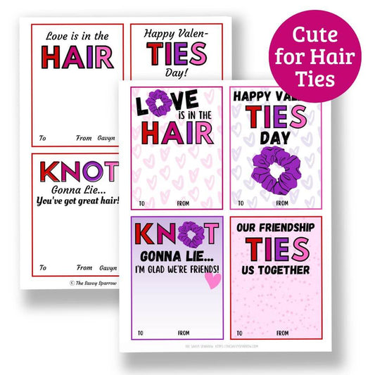 Printable Valentines Cards for Hair Ties