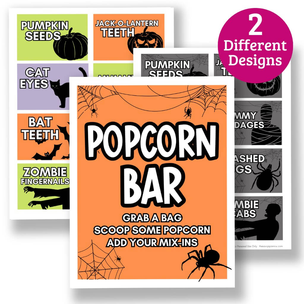 Halloween Popcorn Bar Signs