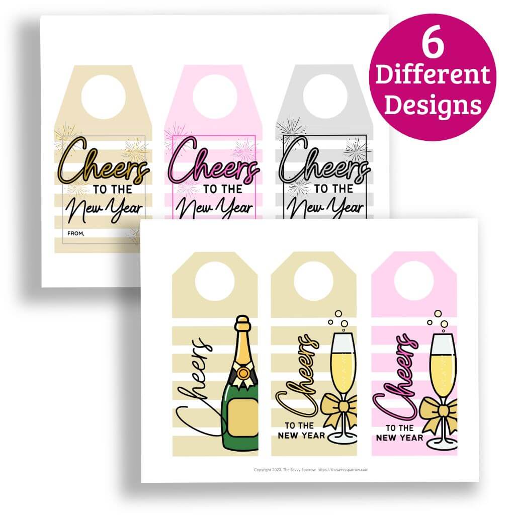 "Cheers" New Year Bottle Gift Tags