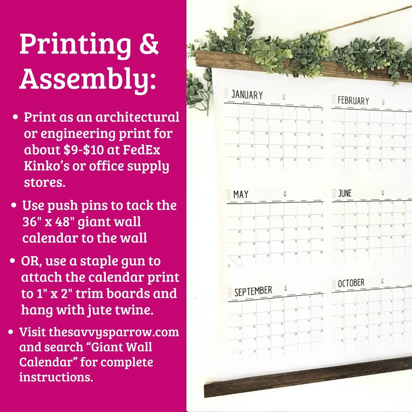 2026 Giant Printable Wall Calendar - 36" x 48" PDF