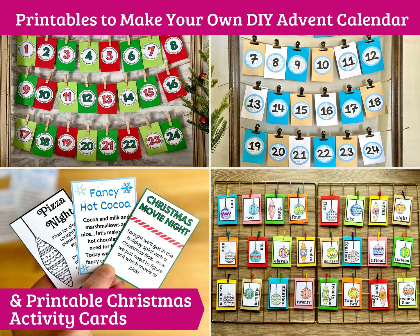 DIY Advent Calendar Kit with 27 Kids' Activity Cards - Printable