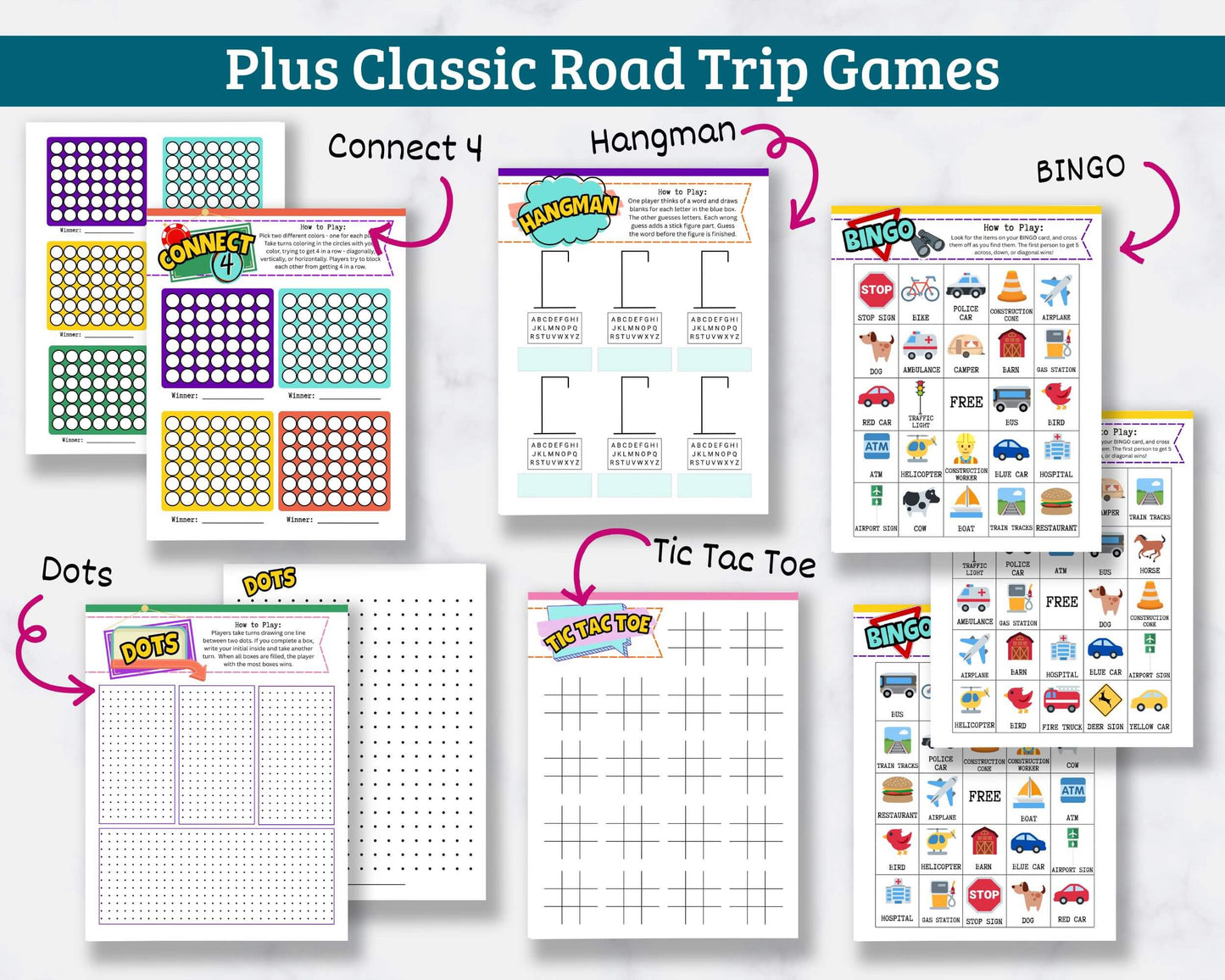 Road Trip Games for Kids — Printable Activity Bundle (20+ Pages)