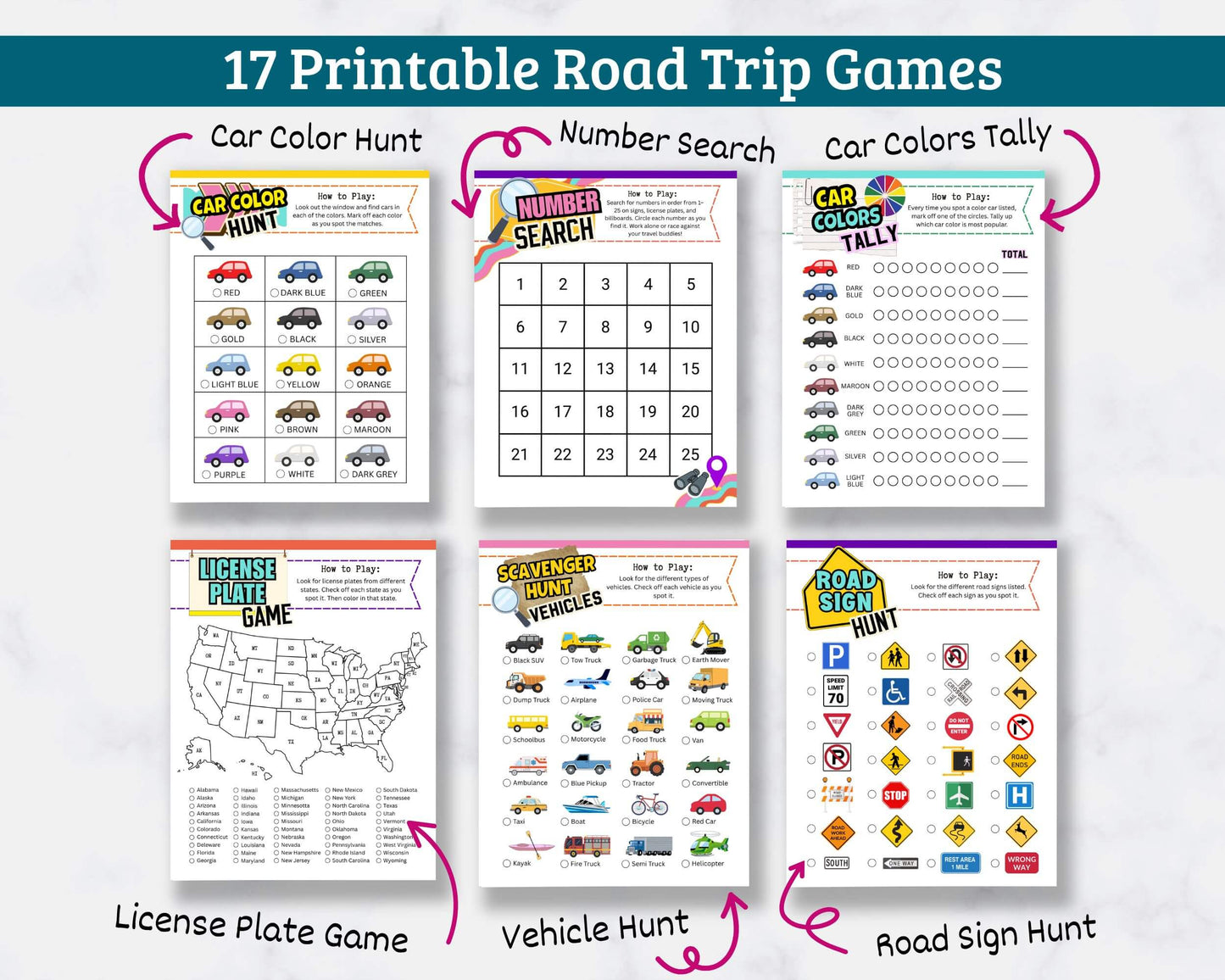 Road Trip Games for Kids — Printable Activity Bundle (20+ Pages)
