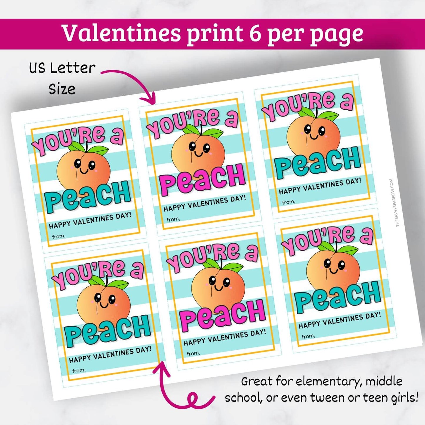 You're a Peach Printable Valentines for Kids