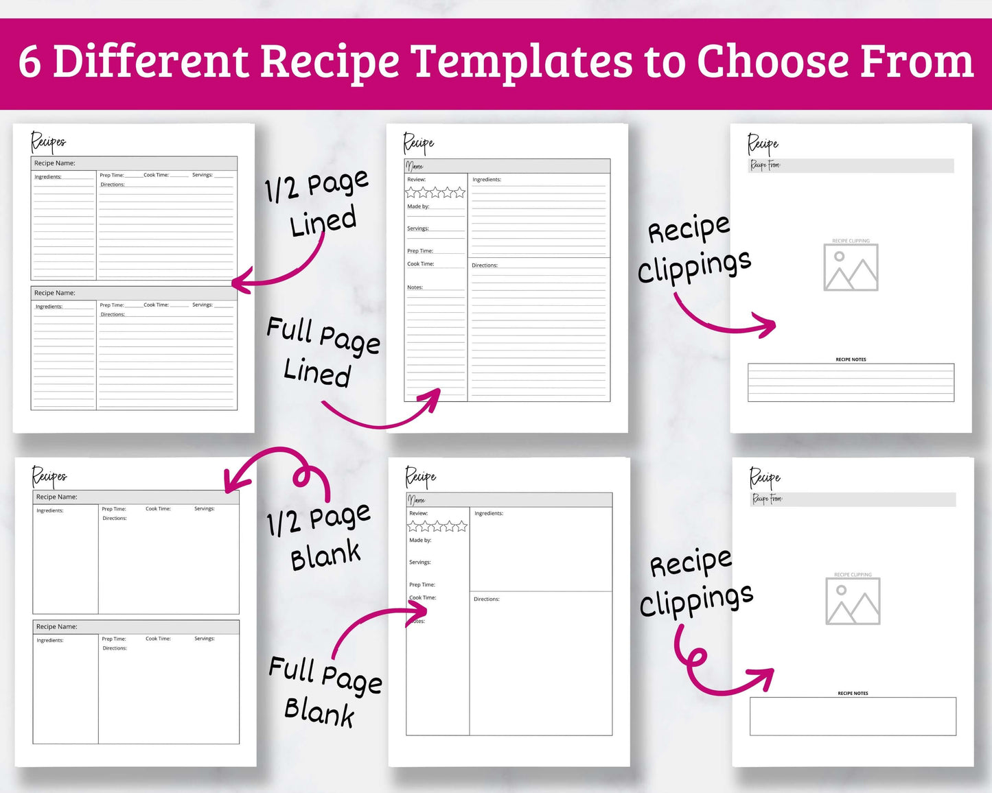 Printable Recipe Binder - Instant Download - Fillable PDF