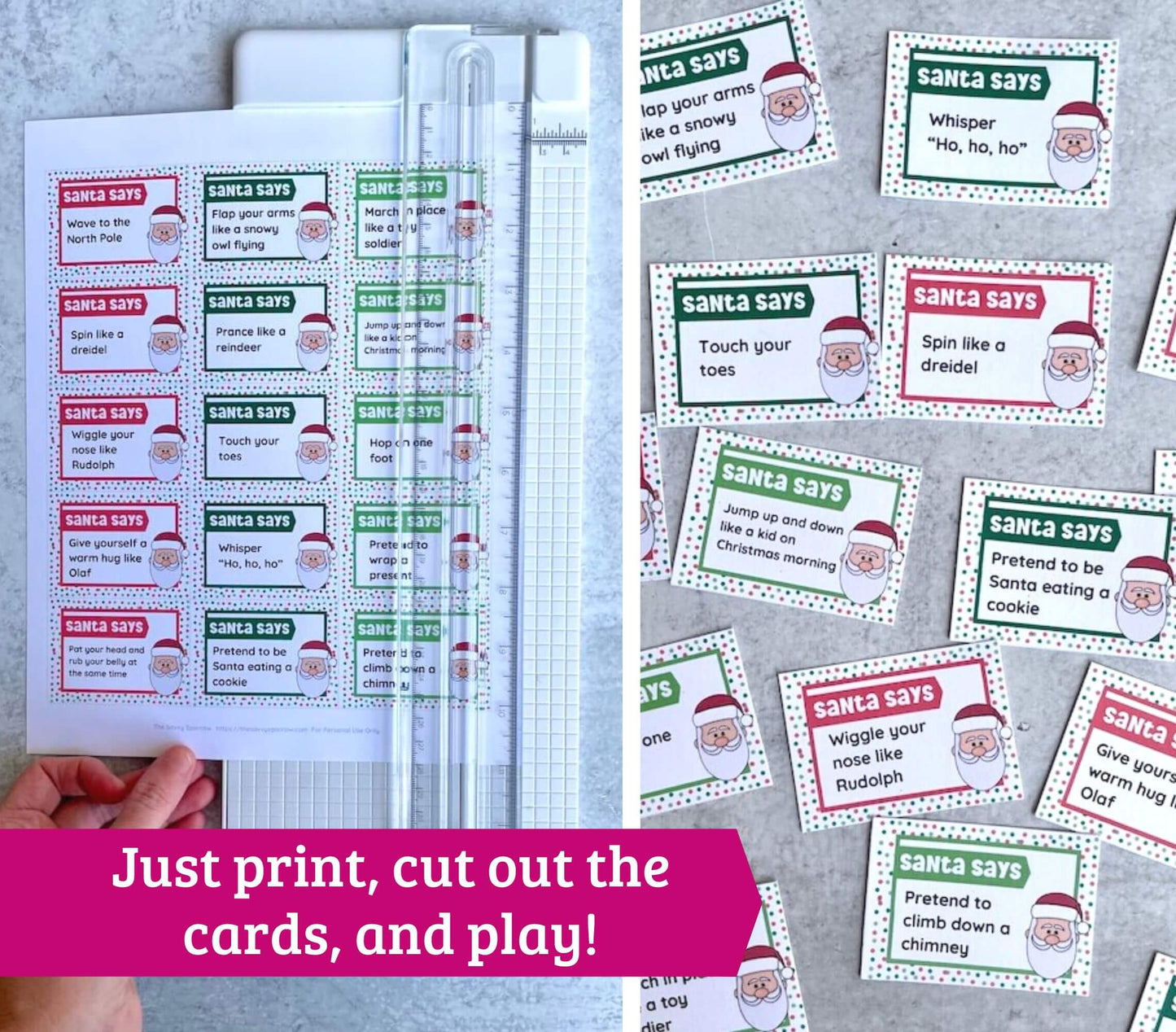 Santa Says Printable Game Cards - Fun Christmas Game for Kids!