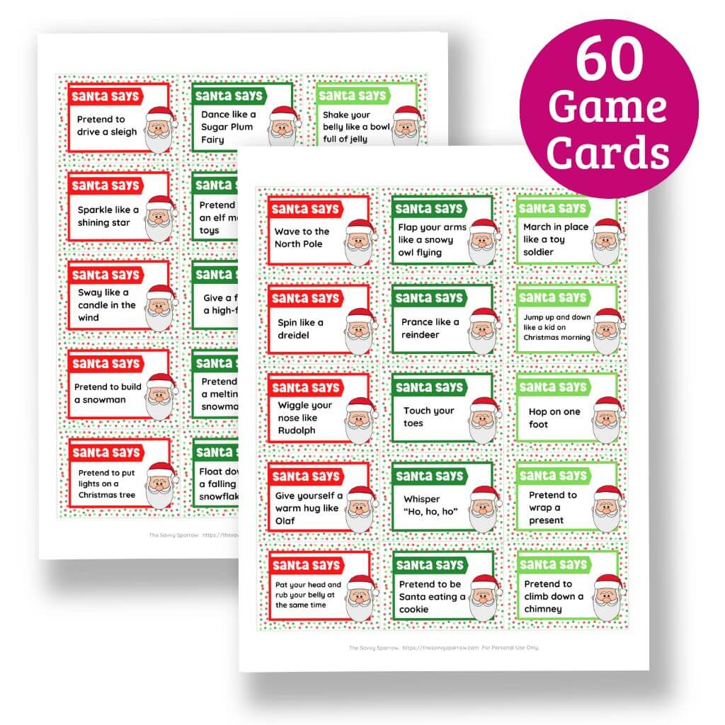 Santa Says Printable Game Cards - Fun Christmas Game for Kids!