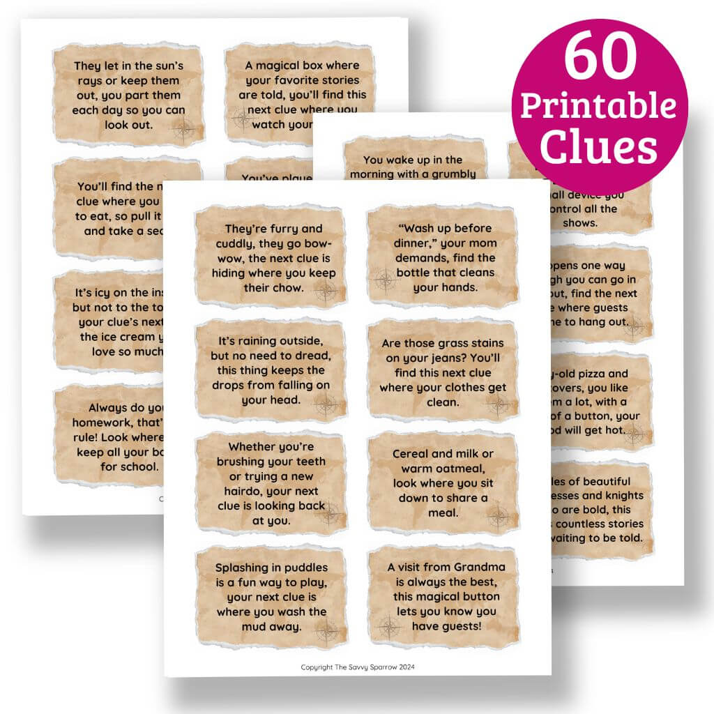 Scavenger Hunt Clues for Kids - 60 Rhyming Clues