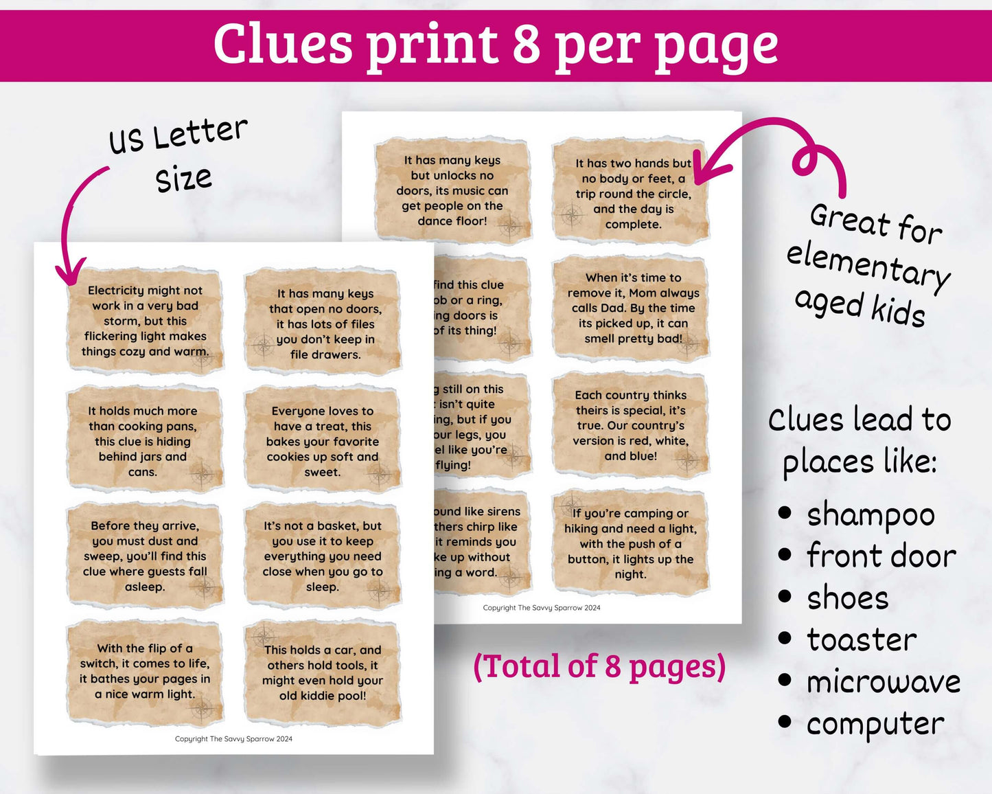 Scavenger Hunt Clues for Kids - 60 Rhyming Clues