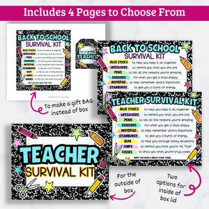 Teacher Survival Kit Printable Gift Signs