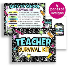 Load image into Gallery viewer, Teacher Survival Kit Printable Gift Signs