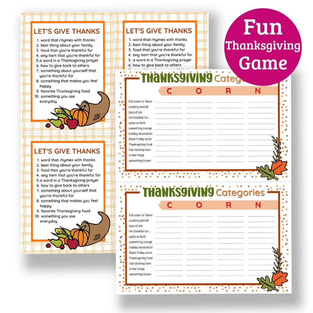 Thanksgiving Scattergories Printable Cards - Fun Game!