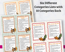 Load image into Gallery viewer, Thanksgiving Scattergories Printable Cards - Fun Game!