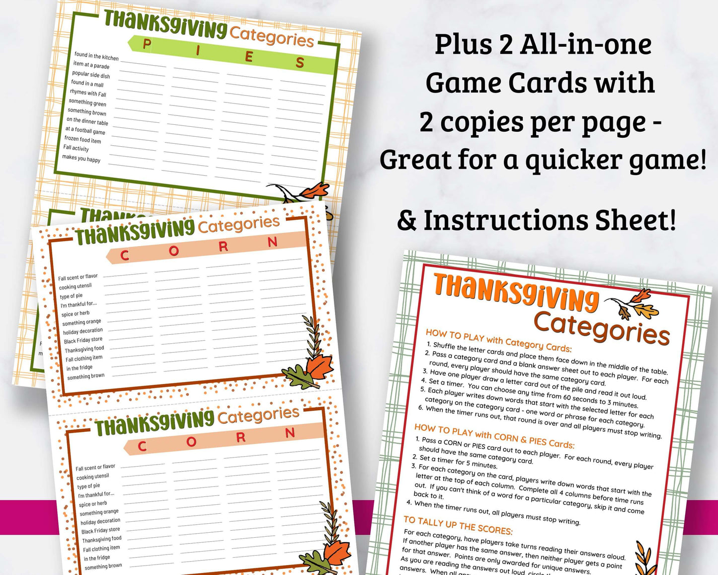 Thanksgiving Scattergories Printable Cards - Fun Game!