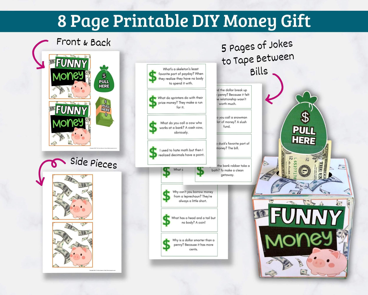 Funny Money Tissue Box Gift Printables – 8 Page PDF Download