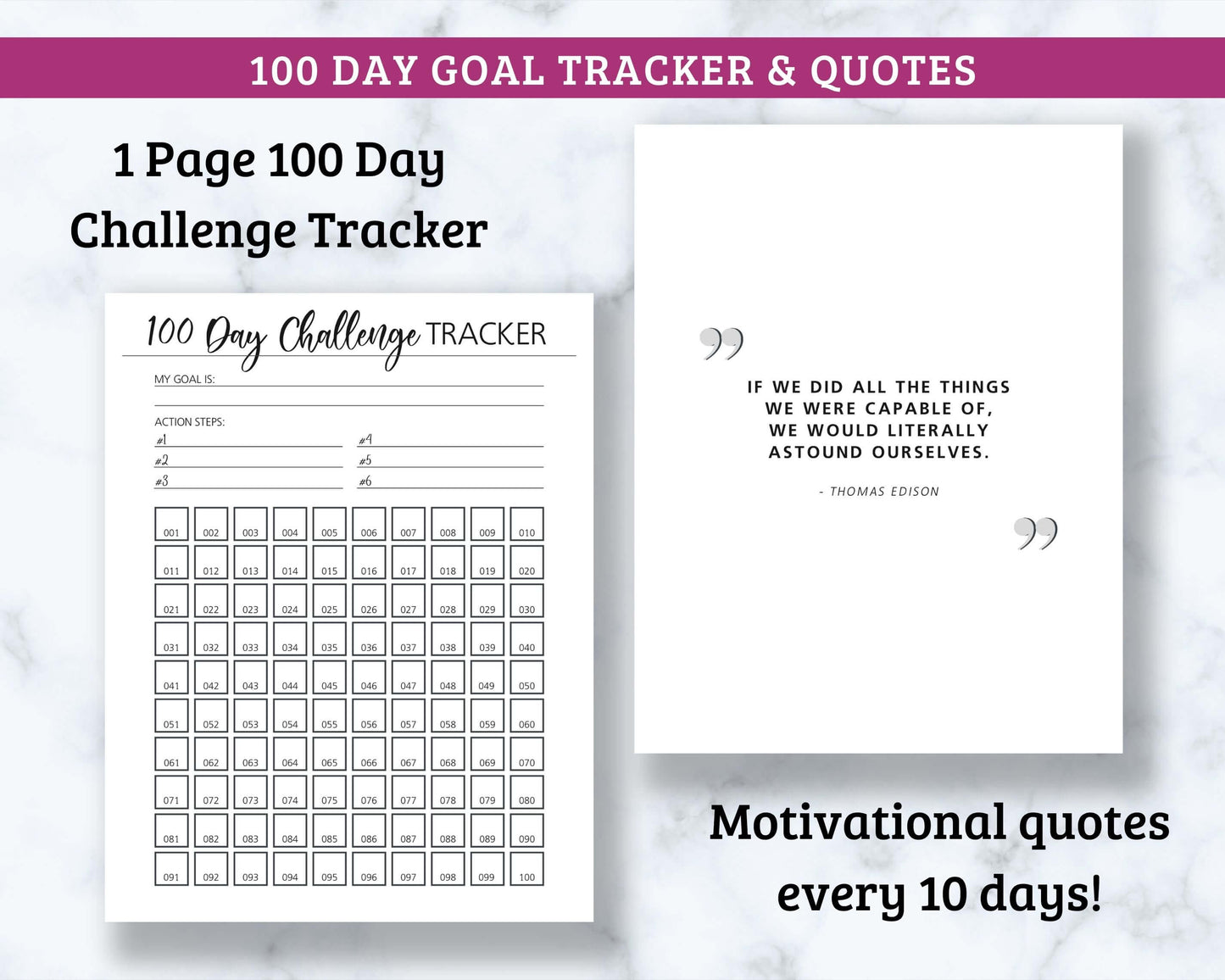100 Day Goal Journal - 126 Page PDF Download
