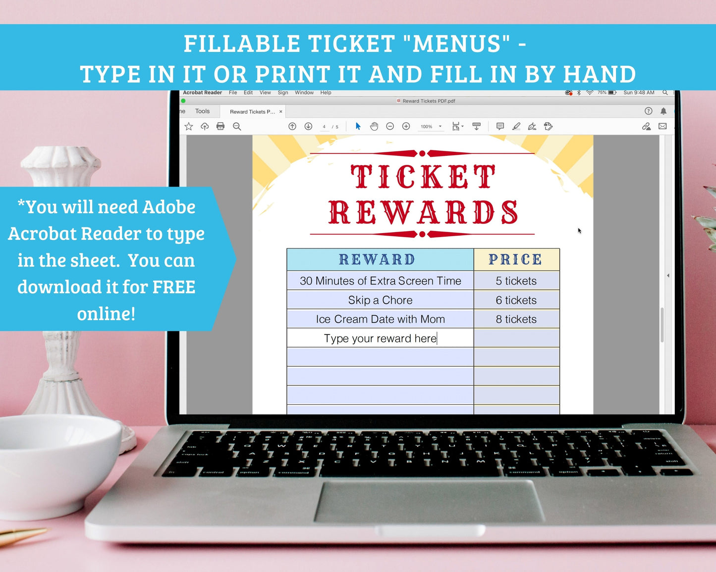 Reward Ticket System for Kids - 5 Page PDF Download