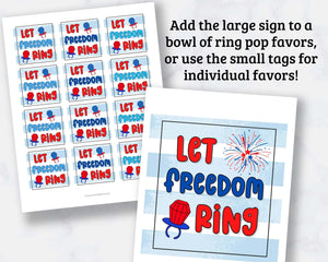 Let Freedom Ring - Ring Pop July 4th Favor Tags