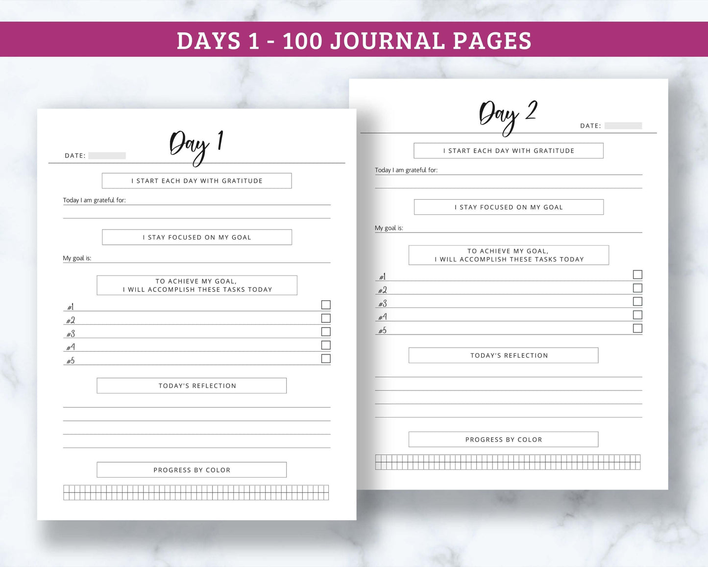 100 Day Goal Journal - 126 Page PDF Download