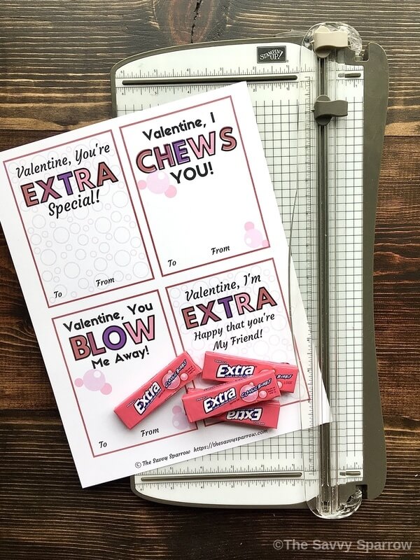 Printable Bubble Gum Valentines Cards