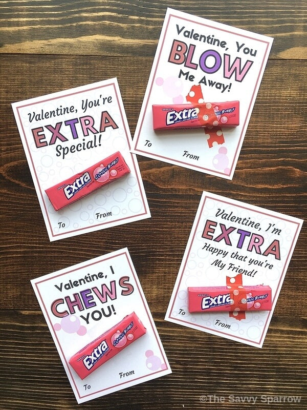 Printable Bubble Gum Valentines Cards